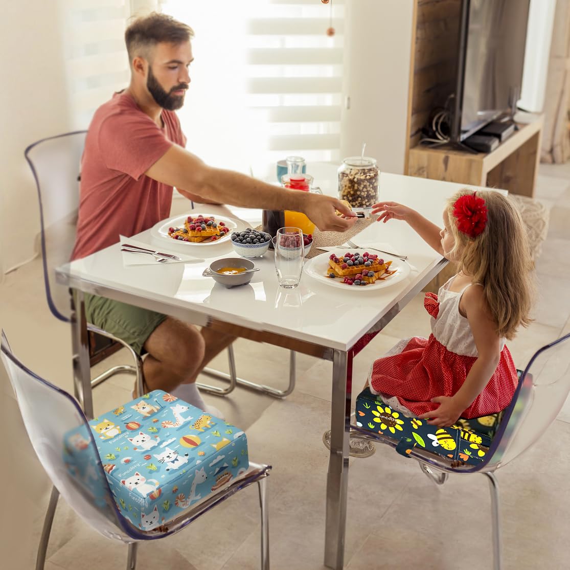 Toddler Booster Seat for Dining Table, Portable Booster Seat for Kitchen Chair, 4 Inch High-Density Foam Cushion with Adjustable Safety Straps and Non-Slip Bottom, Perfect for Kids Travel and Daily