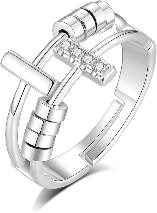 INFUSEU Funny Spinner Fidget Rings for Women Girls Anti Anxiety Stress Worry, Adjustable Size