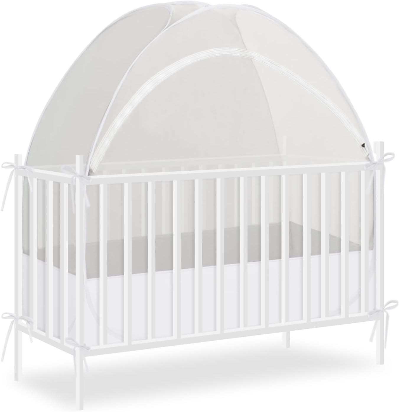 Akiky Large Pop Up Mosquito Net Crib Tent to Keep Baby from Climbing Out Baby Girl Netting Cover Canopy for Naps at Home&Traveling(White)