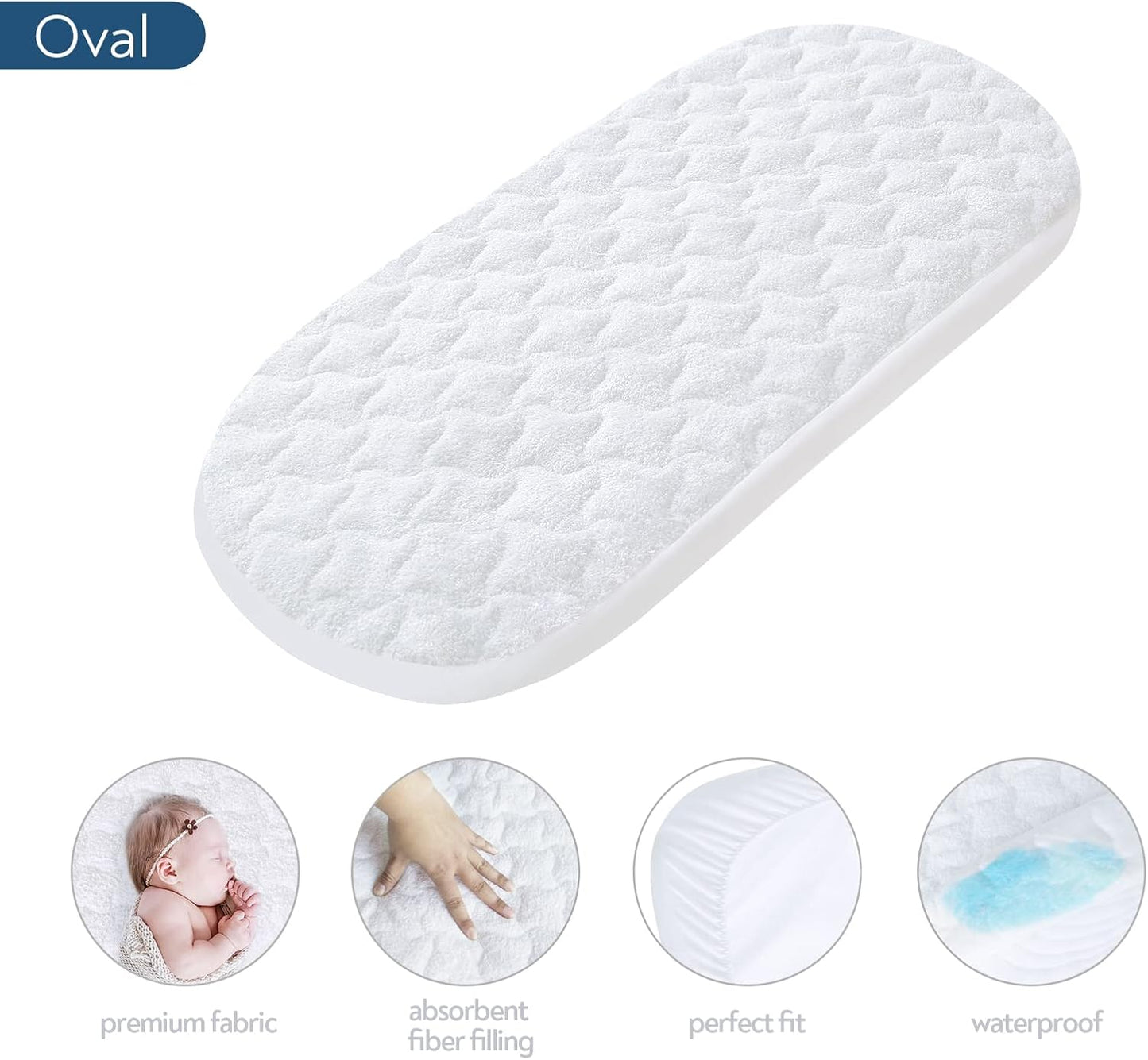 Bassinet Mattress Pad Cover 32" x 16" - Fit for Dream On Me Karley(Plus), Delta Children Deluxe, ANGELBLISS 3 in 1 Rocking, Safety 1st Bassinet, Waterproof Bassinet Mattress Protector