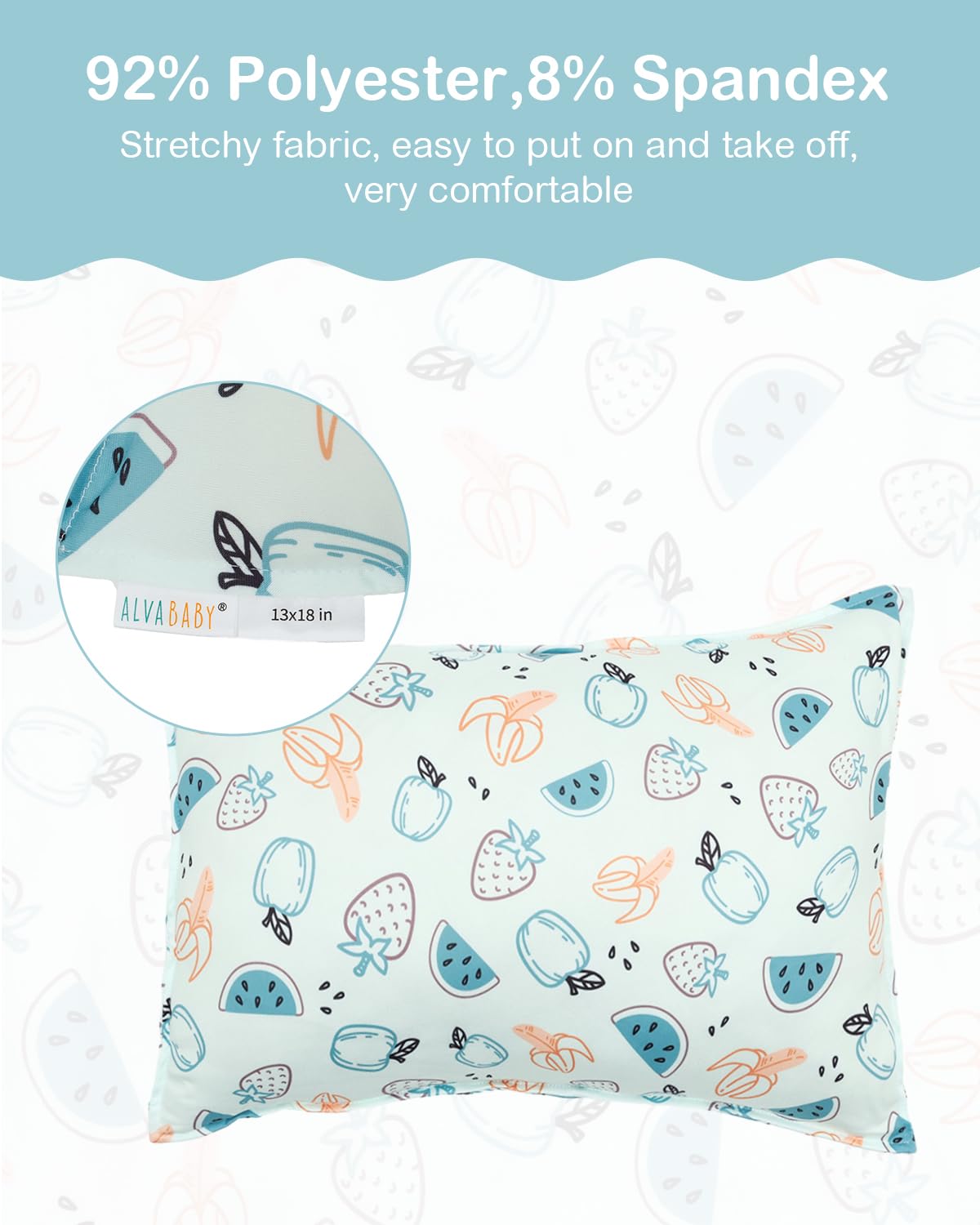 ALVABABY Toddler Pillowcases Stretchy Soft Kids Pillow Cover 2 Pack Fit 13"x 18" or 12"x16" Envelope for Girl Boy Sleepy Travel 2TPE33A