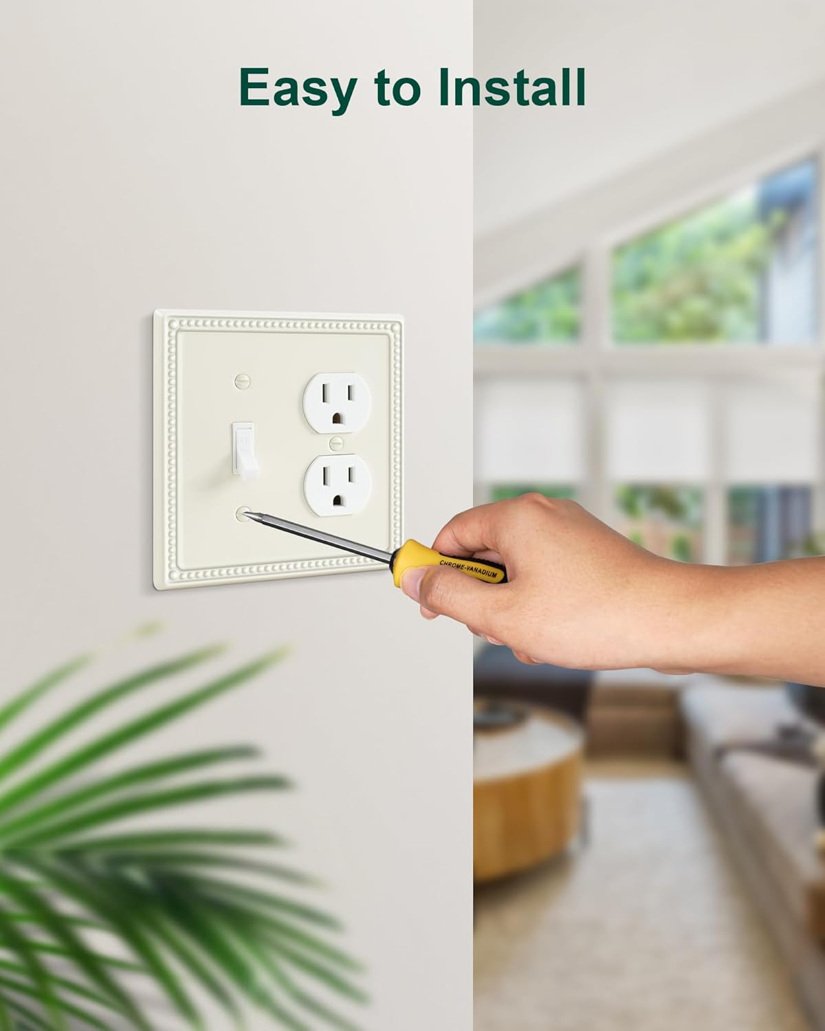 2-Pack Combo Toggle/Duplex Light Switch Cover Plate, Light Almond Metal Wall Outlet Cover Plate, Decorative Classic Beaded Wall Socket Receptacle Cover for Electrical Outlets, Light Switch