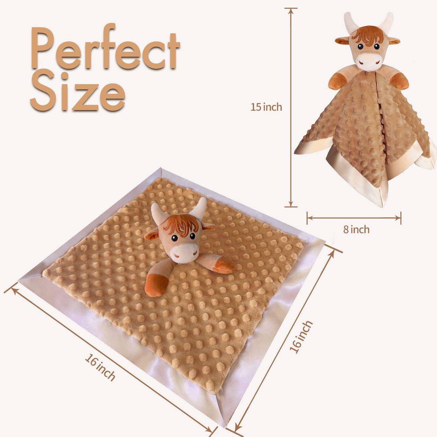 Loveys for Babies, Soft Baby Security Blanket Lovies for Babies, Stuffed Animals Blankie for Newborn Infant with Baby Snuggle Toy, Baby Boys Gifts Highland Cow Security Blanket 16 Inch