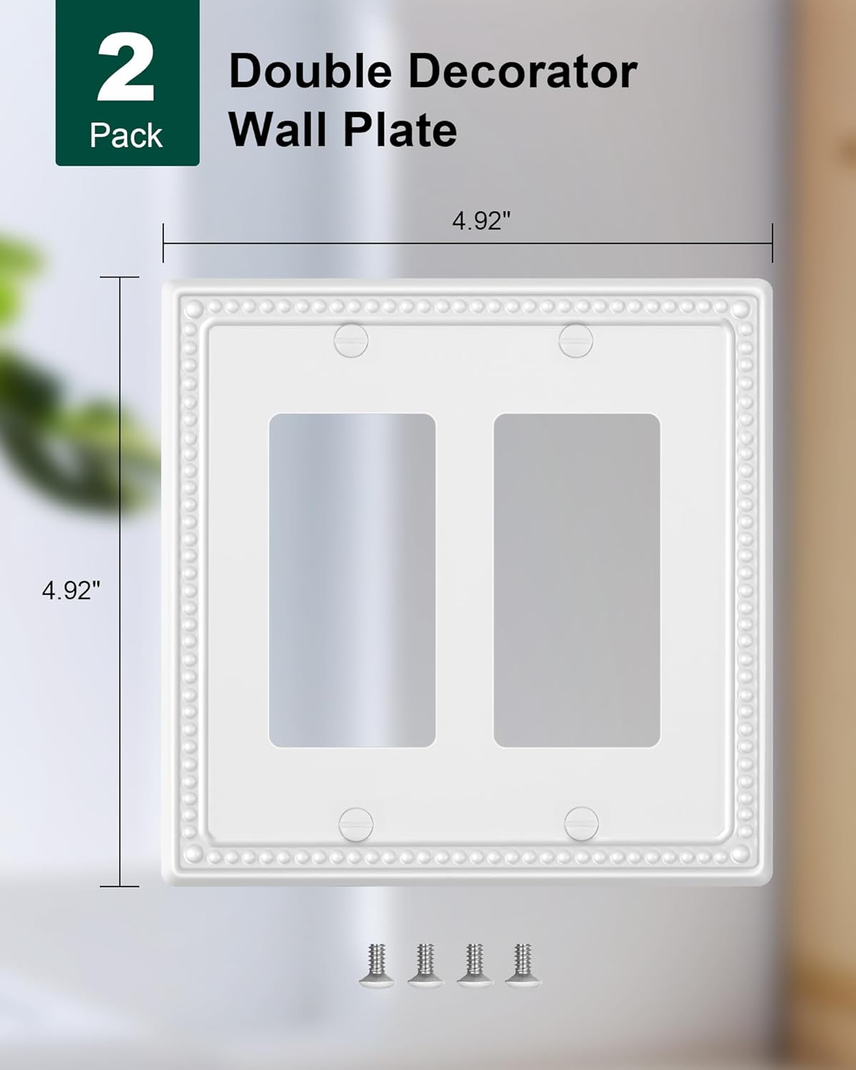 2-Pack Double Decorator Outlet Cover Plate, Pure White Pearls Decorative Switch Plates and Outlet Covers, Metal Wall Plates for Electrical Outlets