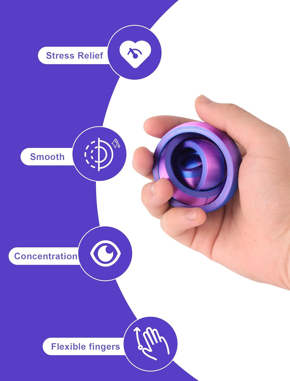 3D Printed Fidget Spinners, Funny Pocket Fidget Toy, Anxiety&Stress Relief Toys, Rotating Rings Toy for Kids&Adults, Home Office Decor&Gifts(Red Blue Gradient)