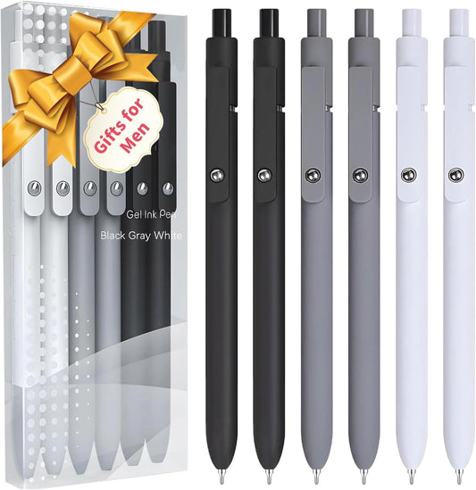 6Pcs Gel Pens, 0.5MM Black Gel Ink Pen Fine Point Smooth Writing Pens, College Essentials Pens, Father's Day Birthday Gifts for Men (6PCS Black Gray White)