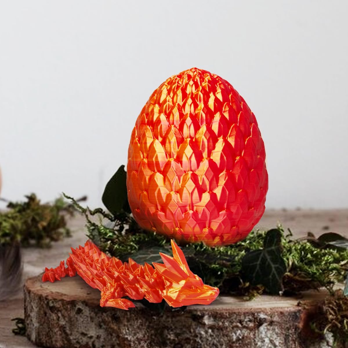 3D Printed Dragon in Egg, Beautiful Flexible Crystal Dragon, Gifts for Adults and Kids (Laser Red)
