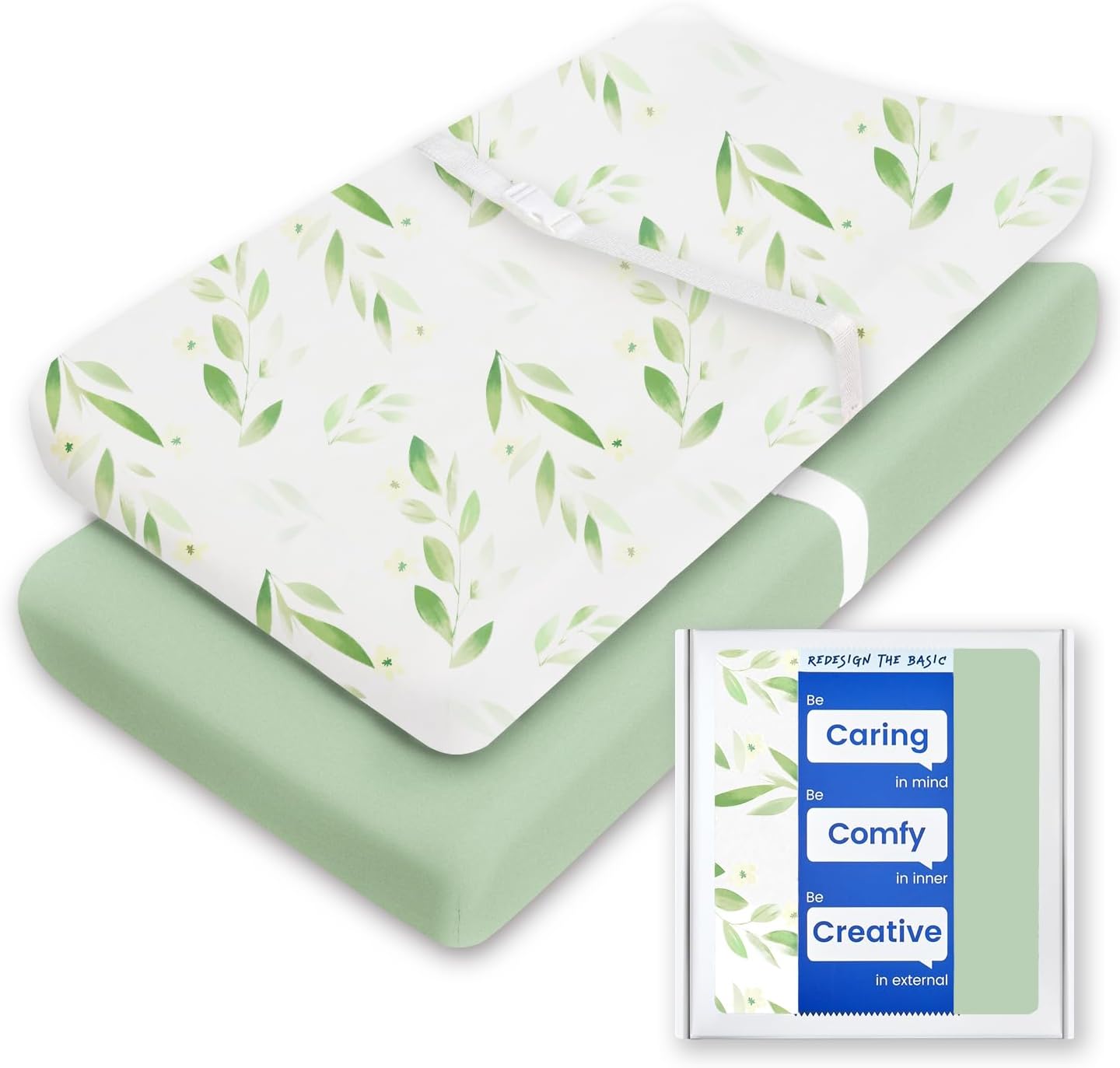 Changing Pad Cover for Girls Boys, TotBasic Premium Soft Boho Changing Table Covers, Stretchy Jersey Changing Table Sheets - Fits All Standard Changing Tables - 2 Pack (Sage Green&Botanical Leaf)