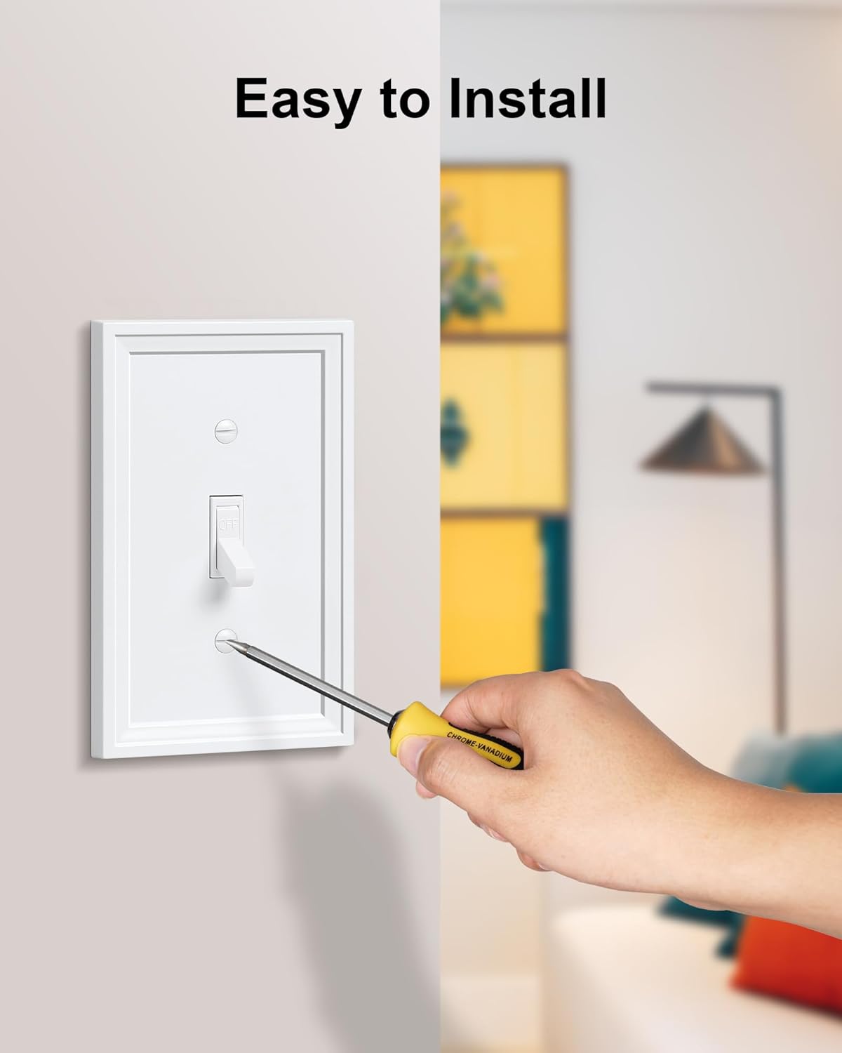 6-Pack Single Toggle Light Switch Covers Wall Plate, Pure White Decorative Switch Plate Covers, 1 Gang Natural Bamboo Fiber Wall Plate, Corrosion Resistant