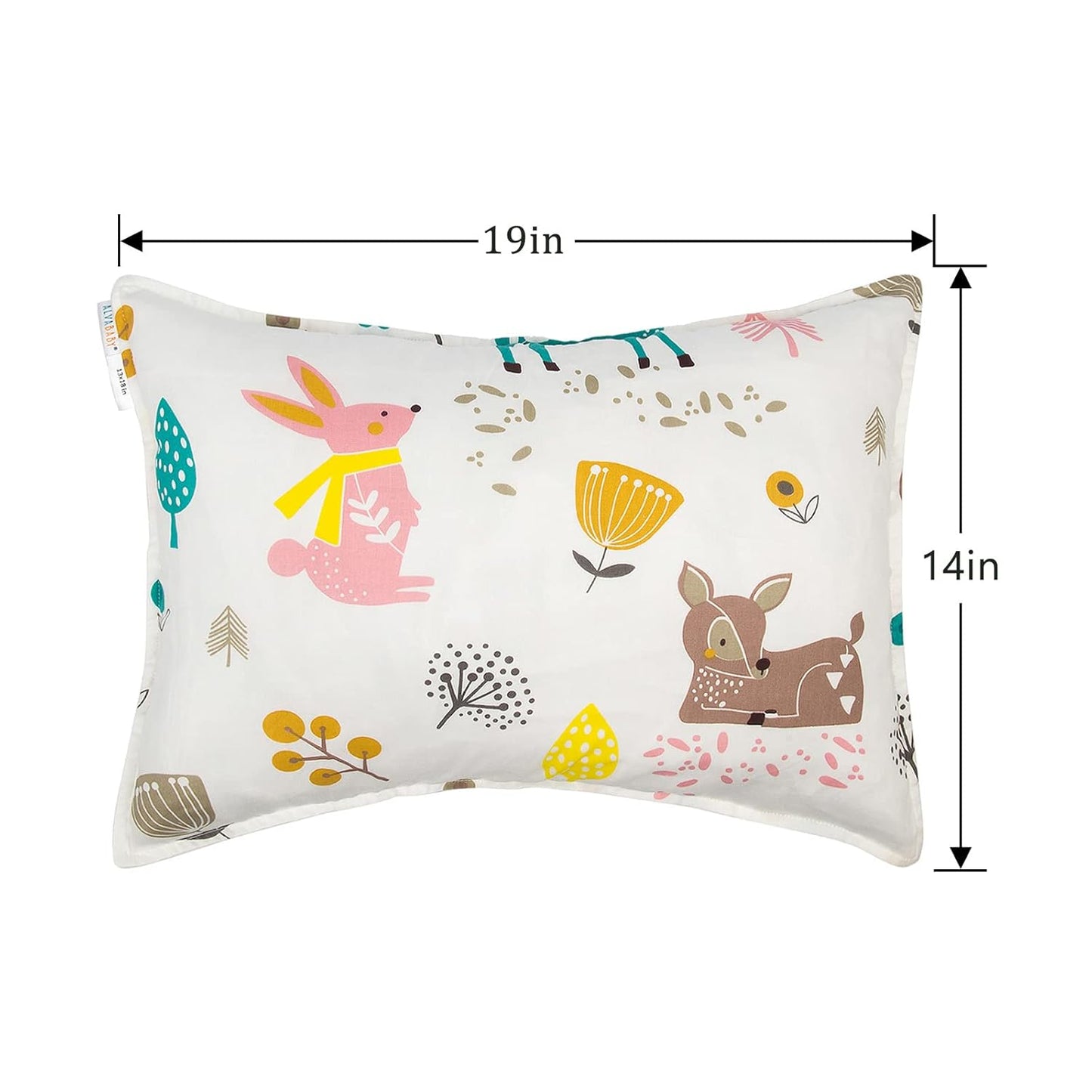 ALVABABY Toddler Pillowcases 2 Pack Organic Cotton Kids Pillow Cover Fit 13"x 18" or 14"x19" Envelope for Girl Boy Sleepy Travel