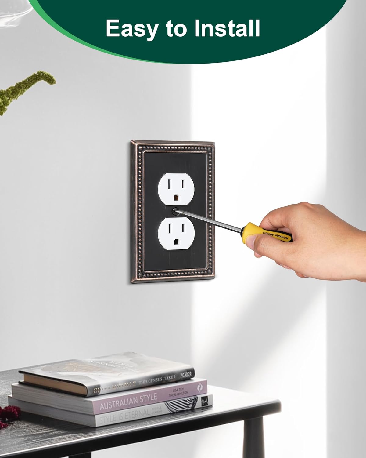 2-Pack Duplex Outlet Cover Plate, Aged Bronze Metal Wall Plates for Electrical Outlets, 1 Gang Receptacle Light Switch Cover, Pearls Decorative Switch Plates and Outlet Covers