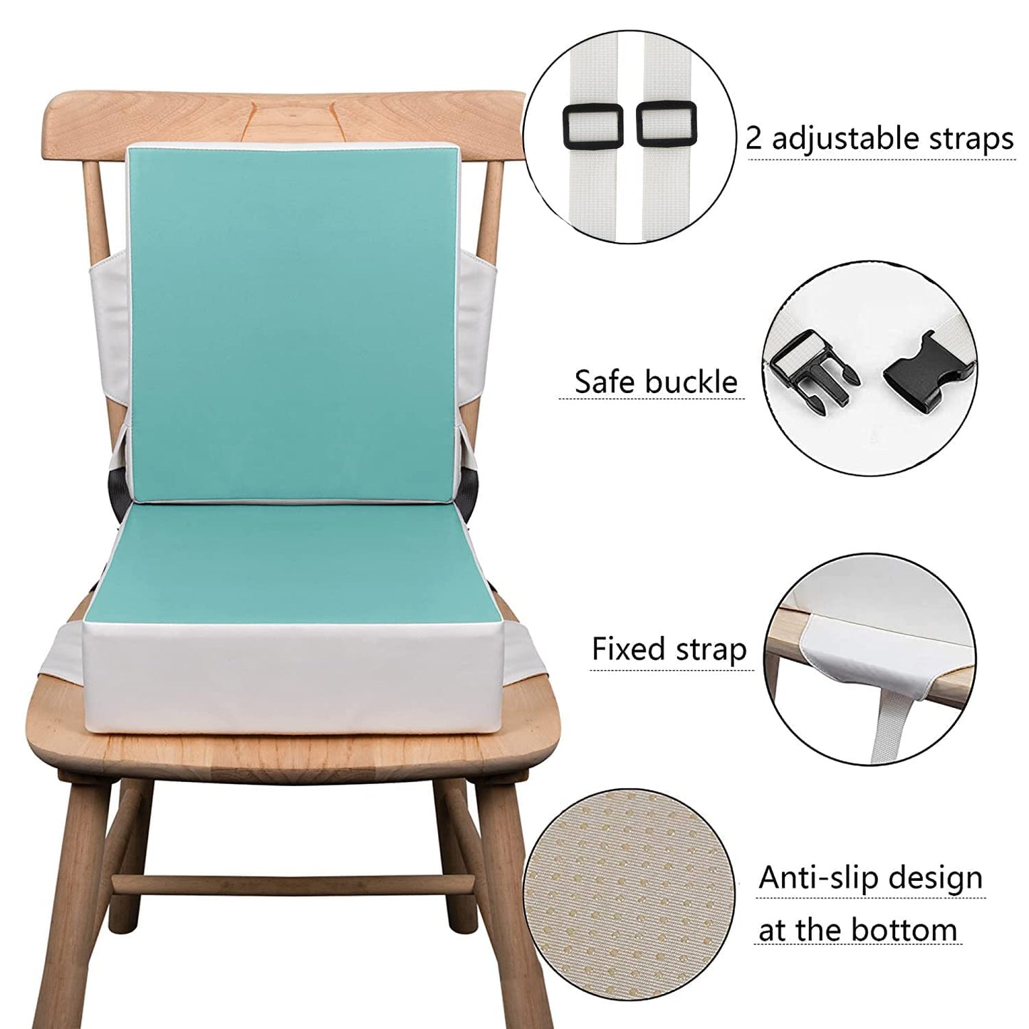 Kalawen Toddler Booster Seat for Dining Table, Upgraded 2Pcs PU Washable Straps Safety Buckle Kids Booster Seat for Table, Portable Travel Increasing Cushion for Chair