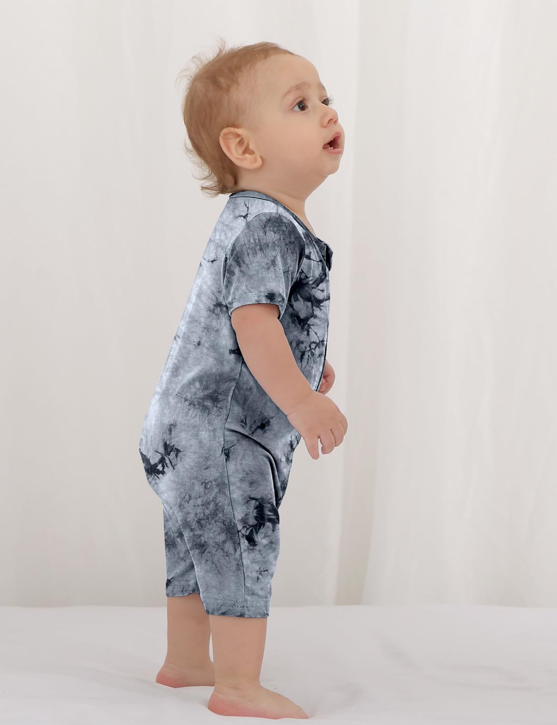 Jimonda Baby Girl Boys Rayon From Bamboo Pajamas 3 Pack Short Sleeve Footless Romper 2 Way Zipper Tie Dye Pjs Sleeper 0-24M