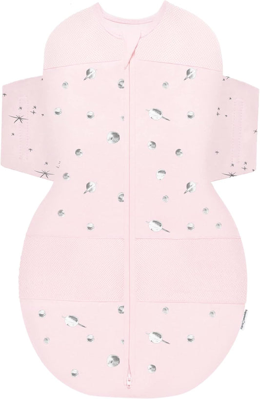 Happiest Baby SNOO Sleep Sack - 100% Organic Cotton Baby Swaddle Blanket - Doctor Designed Promotes Healthy Hip Development (Rose Planets, Small)