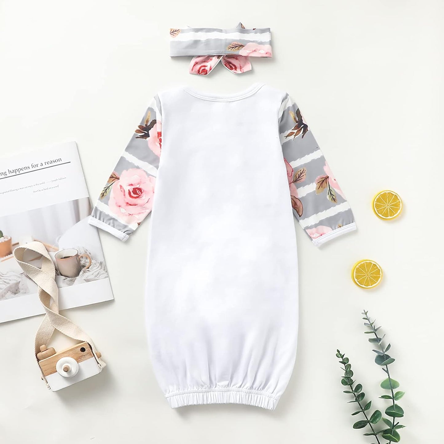 AMAWMW Newborn Baby Girl Little Sister Sleeper Gown Stripe Long Sleeve Nightgown Pajamas Gifts Stuff Essential Outfit