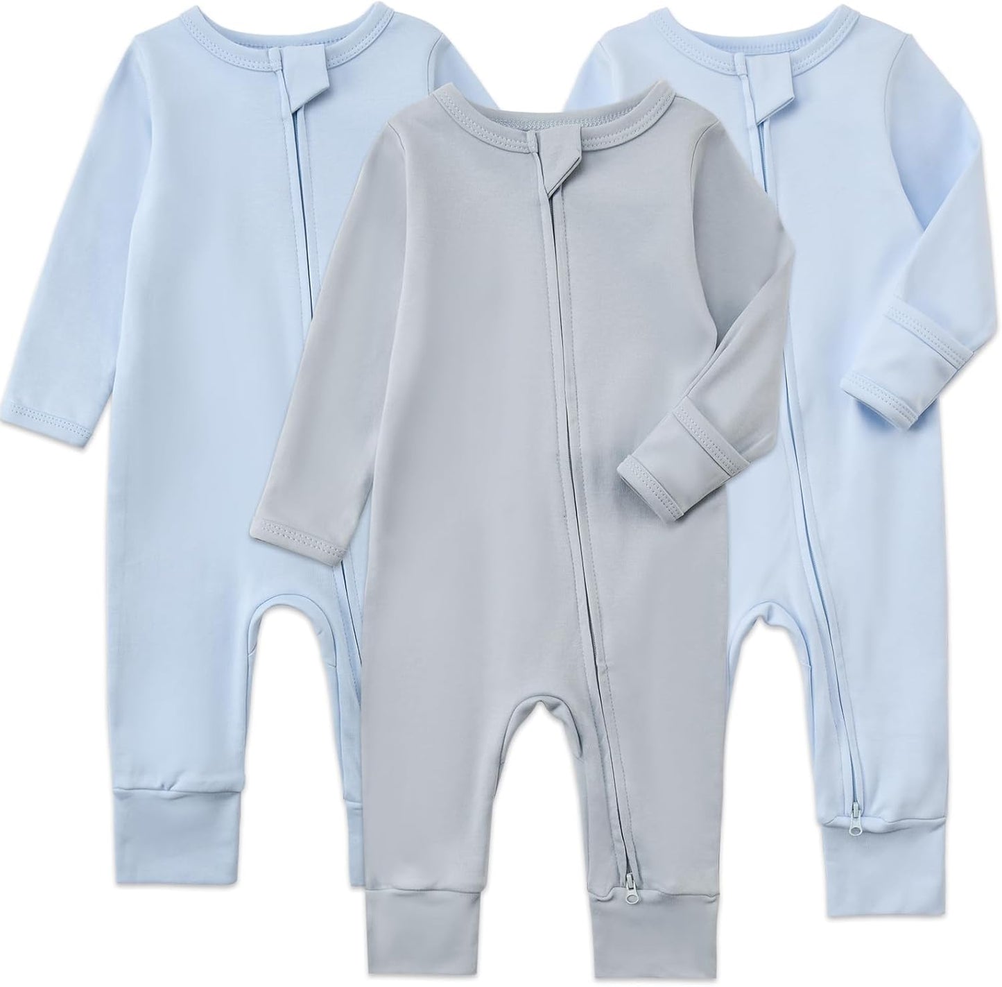 Aablexema 3-Pack Organic Cotton Baby Footless Pajamas with Mitten Cuffs, 2-Way Zipper Romper Sleepers