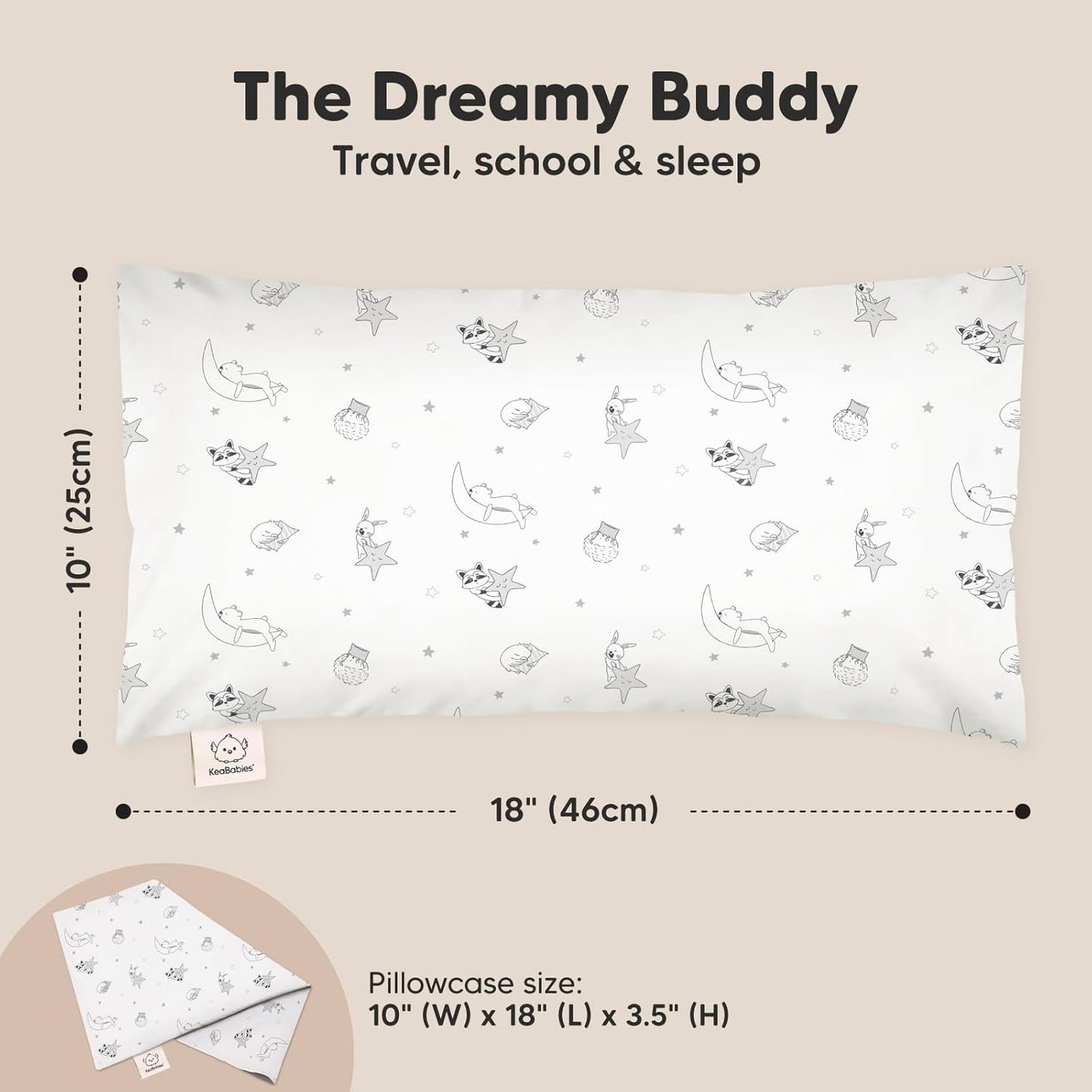 Toddler Pillow with Pillowcase - 10x18 My Little Dreamy Kids Travel Bed Pillows for Sleeping, Organic Cotton Small Pillowcase, Soft & Breathable, Machine Washable, Toddlers 2-5 Years Old (Slumber)