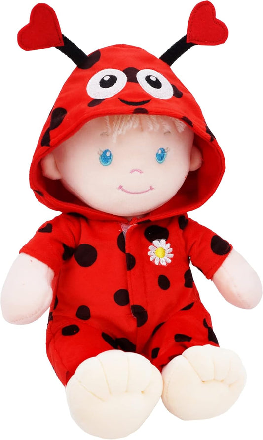 June Garden 12" Sweet Dolly Ladybug - Stuffed Ultra Soft Baby Doll for Birth and Up - Ladybug Outfit