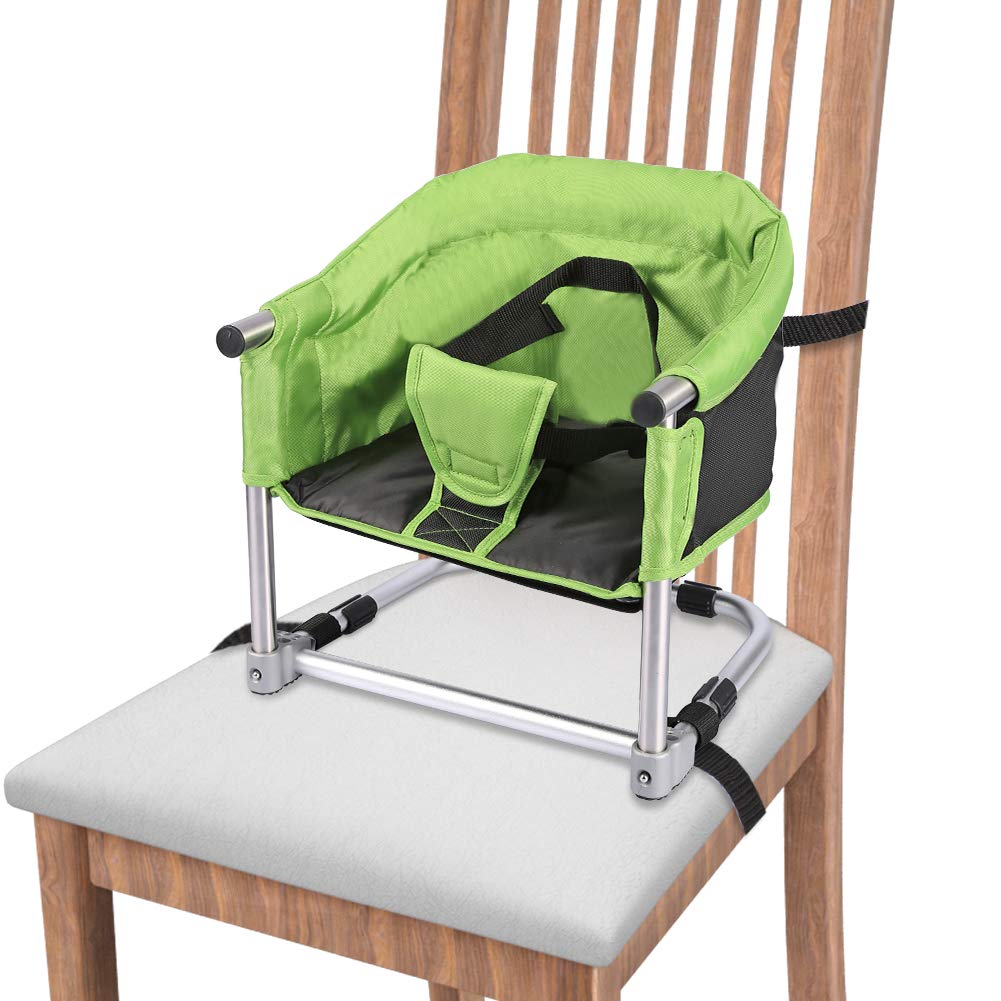 Booster Seat for Dining Table: Portable Toddler Booster Chair with Safety Buckle and Height Adjustable, Foldable Baby Feeding Chair, Kids High Chair Booster Seat for Kitchen Home Travel - Green
