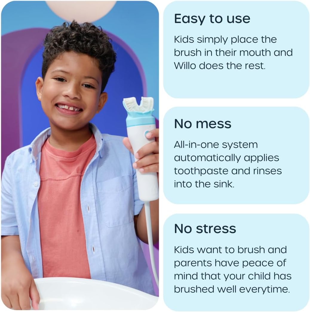 Willo Fully Automatic Kids U-Shaped Electric Toothbrush - 2 Brushing Timers, Deep-Cleans, Consistent Results, Eliminates Brushing Mistakes - Bubble Twist (Small - Kids Ages 5-7 Years)
