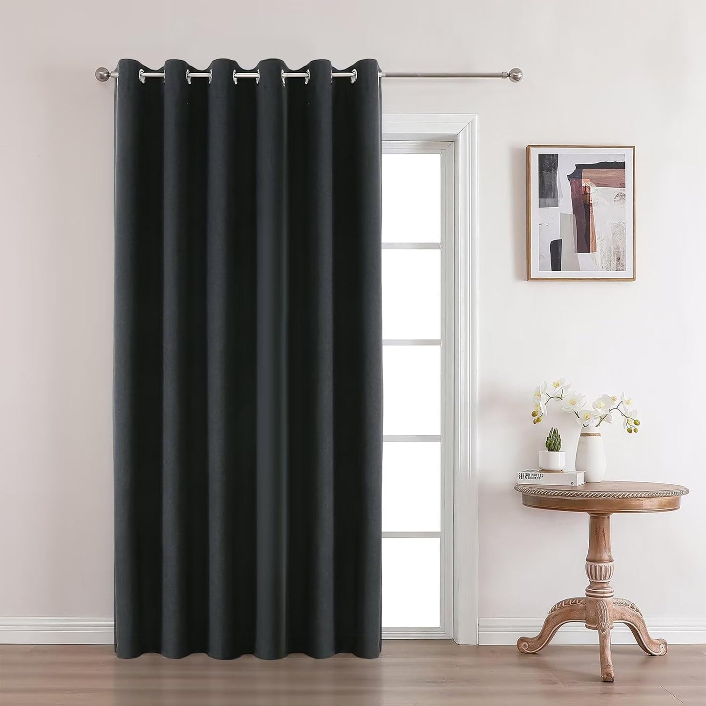 Joydeco Charcoal Grey Blackout Curtains 84 Inches Long, Curtains 84 Inch Length 1 Panel for Bedroom, Thermal Insulated Linen Black Out Curtains with Grommets(100x84, Charcoal Grey)