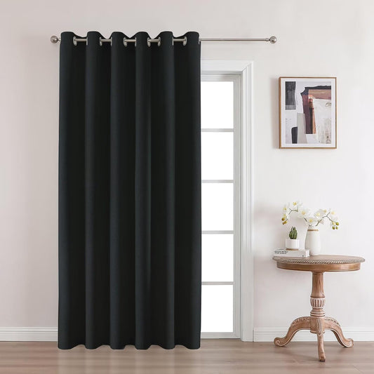 Joydeco Black Blackout Curtains 90 Inches Long, Curtains 90 Inch Length 1 Panel for Bedroom, Thermal Insulated Linen Black Out Curtains with Grommets(100x90, Black)