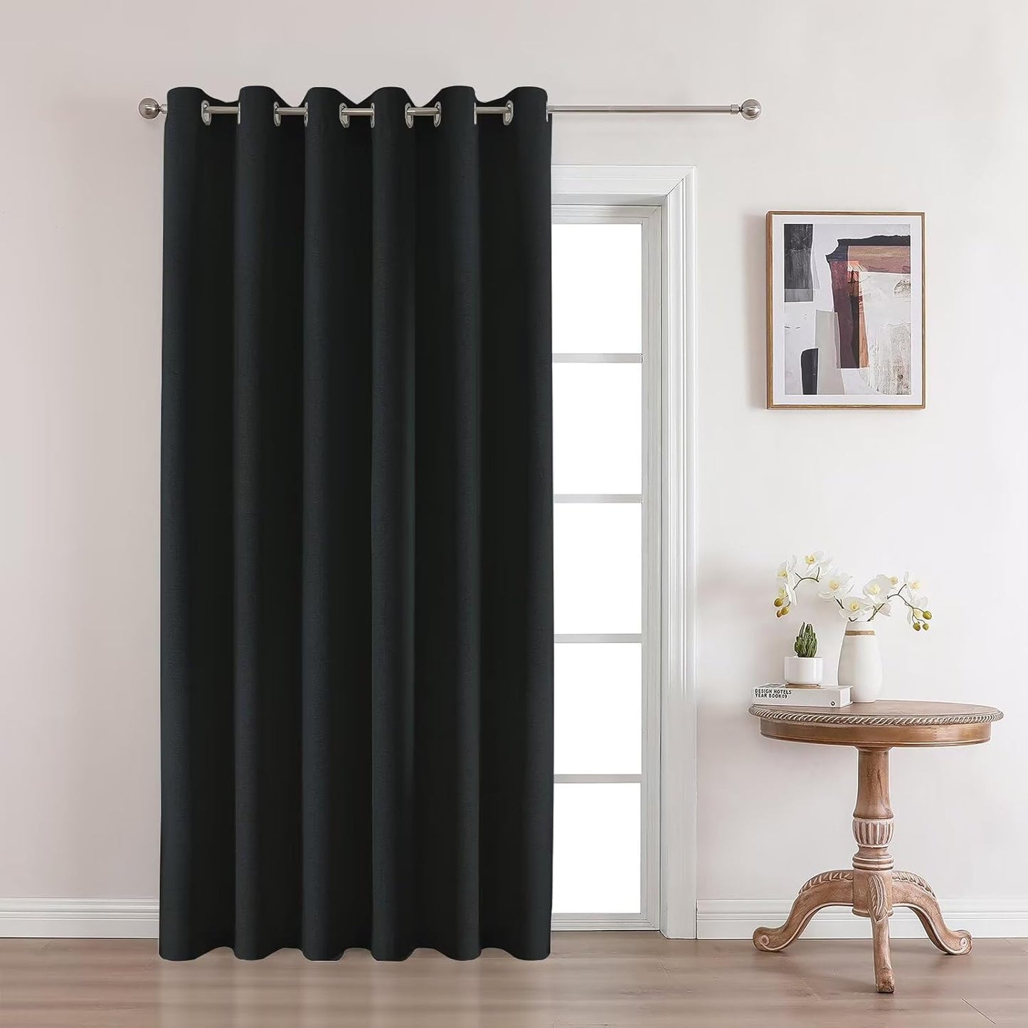 Joydeco Blackout Curtains 84 Inch Length, 1 Panel for Bedroom, Thermal Insulated Linen Black Out Curtains with Grommets (100x84)