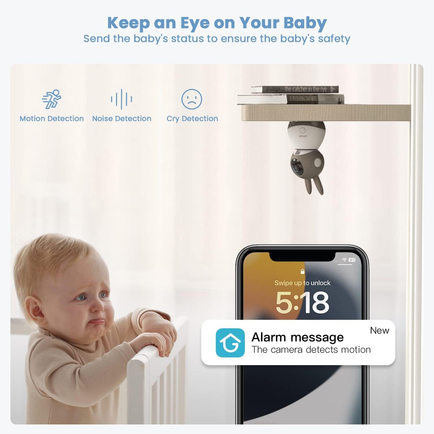 ieGeek Baby Monitor with 2K HD Resolution, Pan-Tilt-Zoom Video Baby Monitor Camera, 5'' LCD Screen & App Control, Night Vision, Cry and Motion Detection, Temp & Humidity Sensor, Two Way Audio, VOX