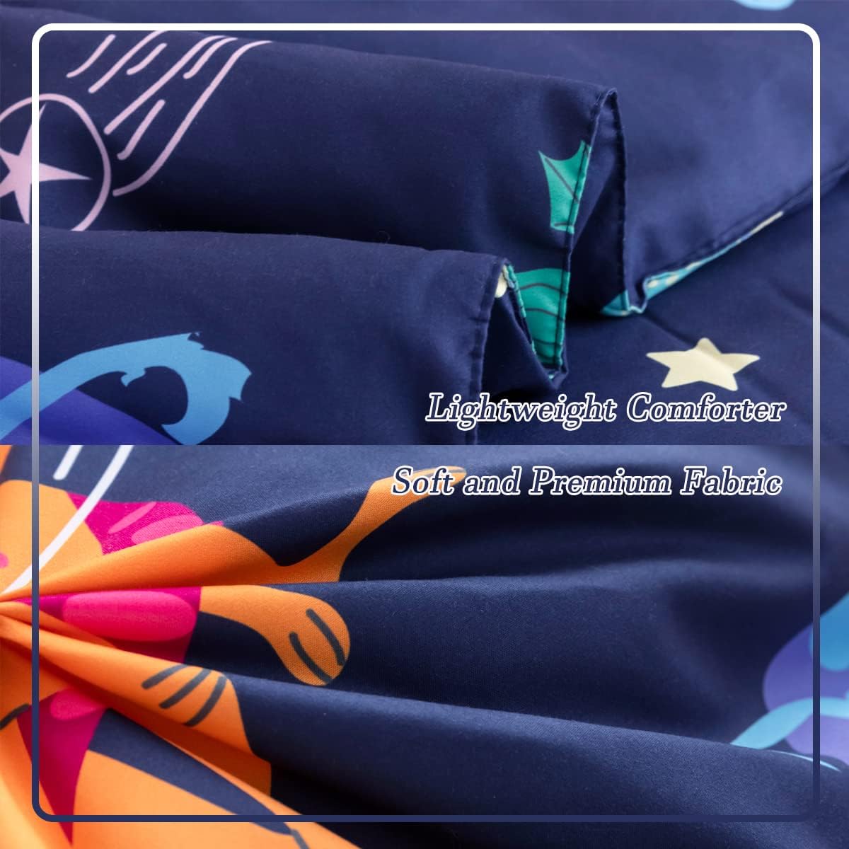 PERFEMET Toddler Bedding Set 4 Pieces Cartoon Dinosaur Planet Printed Bed in A Bag for Boys Girls Reversible Navy Blue Toddler Comforter with Sheet Set for All Season(Navy, Dinosaur/Planet/Rocket)