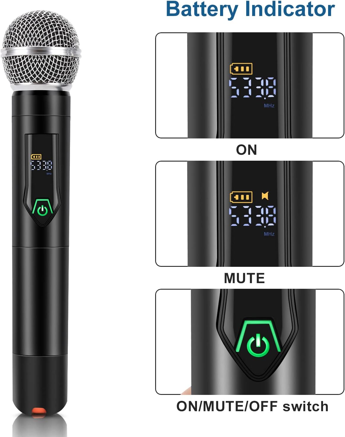 4-Channel Wireless Microphone System, Quad UHF Metal Cordless Mic, 4x25 Channels, Professional Cordless Mic System for Church, DJ, Karaoke,Wedding, Home KTV Set