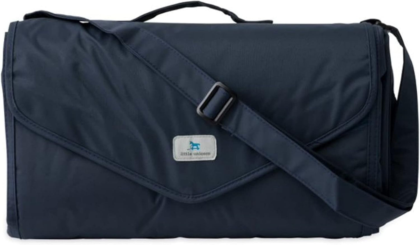 Little Unicorn 5'x5' Outdoor Family Picnic & Beach Blanket | Durable & Water-Resistant Fabric | Compact Fold & Easily Wipes Clean | Zipper Pocket (Navy Plaid)