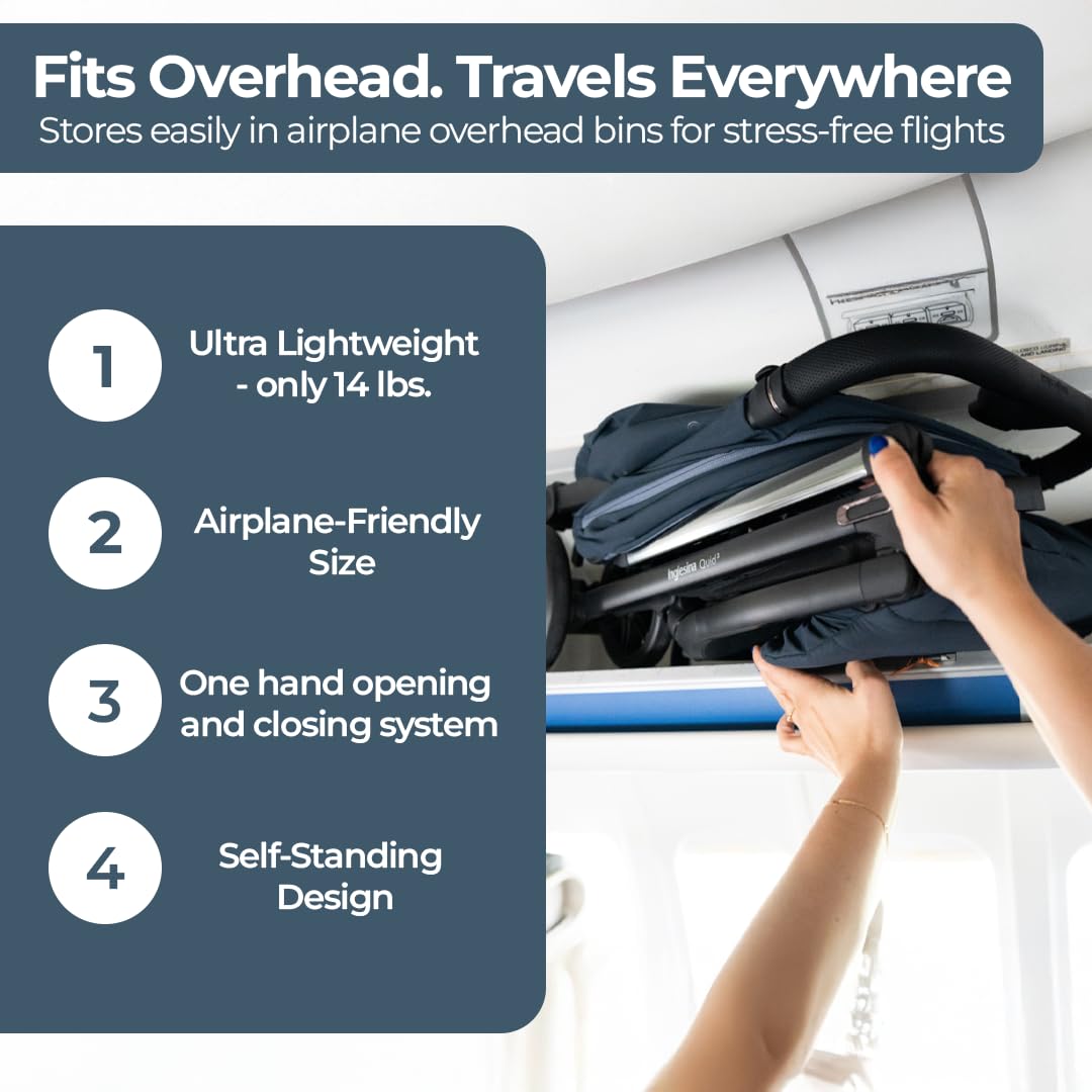 Inglesina Quid³ Stroller, Aurora Pink - Compact Reclining Travel Stroller for Baby & Toddler 0-55 lbs, One Hand fold, Car seat Compatible, Airplane Overhead, Lightweight, Foldable, XL UPF 50+ Canopy