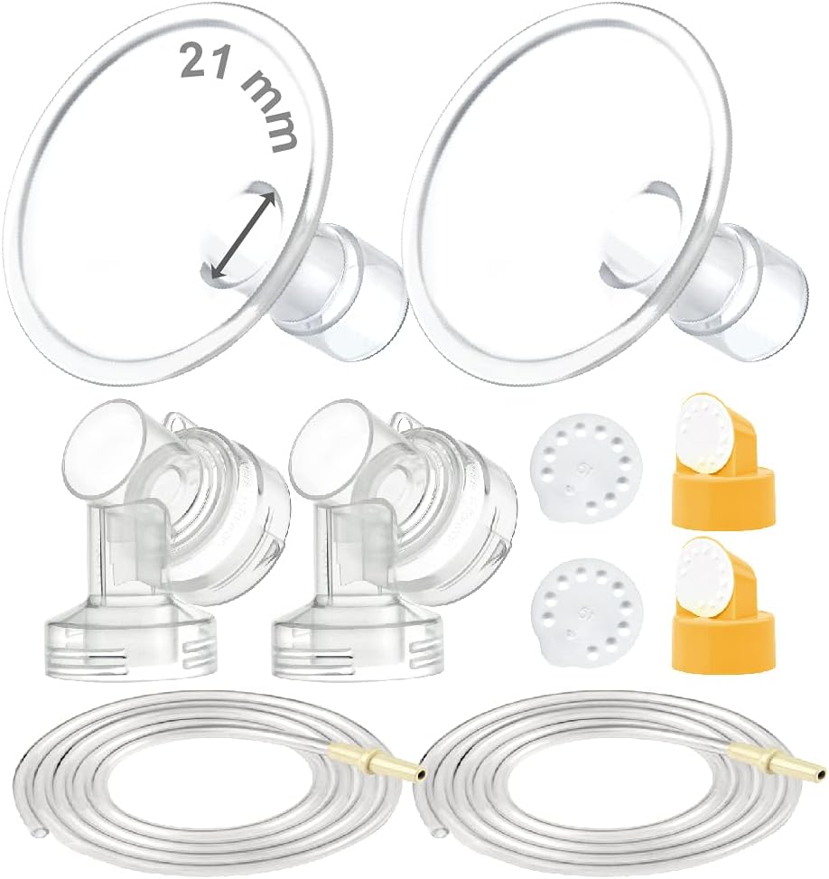 Maymom Breast Pump Kit Compatible with Medela Pump in Style Advanced Pump; 2xTwo-Piece 21mm Breastshield, 2 Valve, 4 Membrane, 2 Replacement Tubing; Replacement Part for Medela Shield, Medela Valve