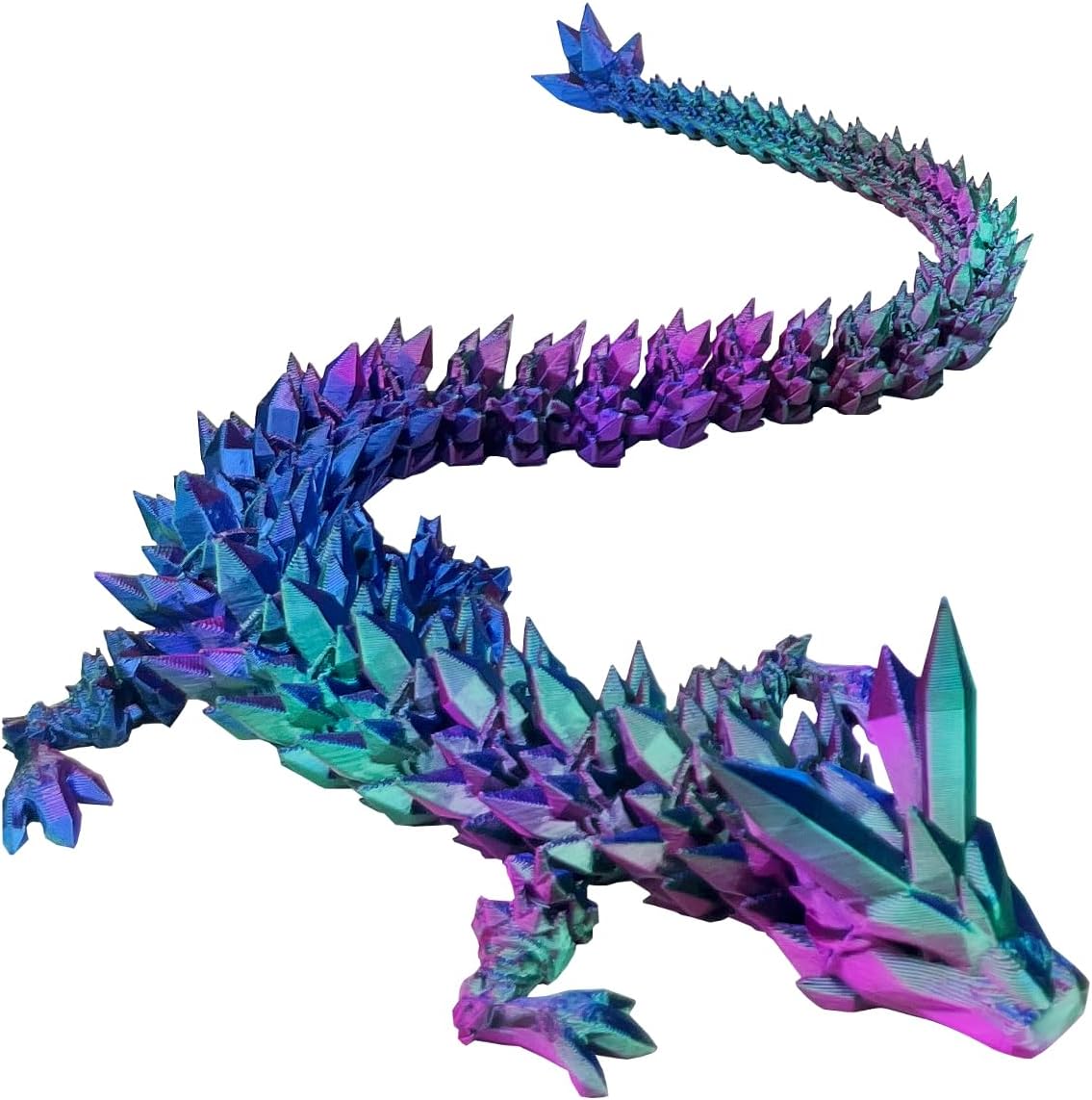 3D Printed Dragon with Dragon Egg 16.5'' Articulated Dragon Crystal Dragon Fidget Dragon Egg Toys Executive Desk Toys (Red Green Blue, Dragon Only)