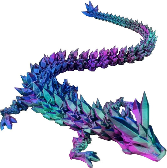 3D Printed Dragon with Dragon Egg 16.5'' Articulated Dragon Crystal Dragon Fidget Dragon Egg Toys Executive Desk Toys (Red Green Blue, Dragon Only)