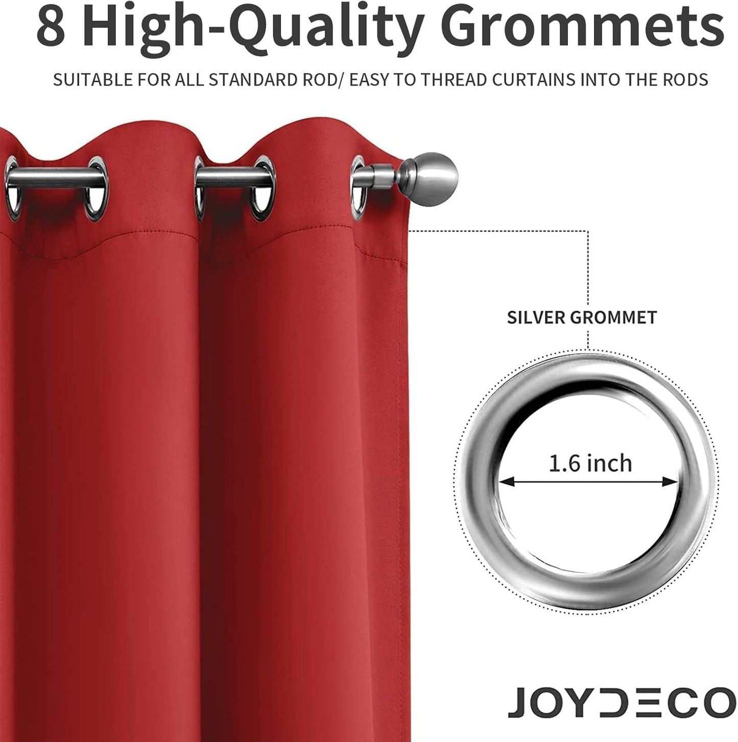Joydeco Blackout Curtains 108 Inch Length 2 Panels Set, Thermal Insulated Long Curtains& Drapes 2 Burg, Room Darkening Grommet Drapes for Living Room Bedroom Window (W52 x L108 Inch, Red)