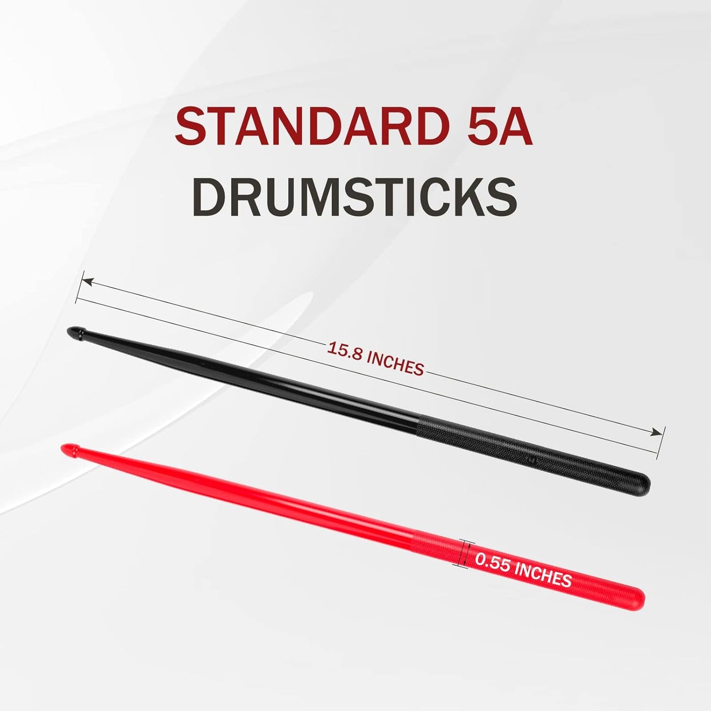 5A Nylon Drumsticks for Kids Adults: Light Durable Drum Sticks Black Red with Anti-Slip Handles for Electronic Drums Exercise Percussion Accessories (2 Pairs)