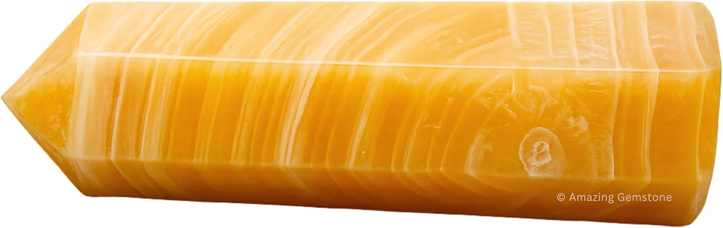 Amazing Gemstone Large Yellow Calcite Crystal Towers ~ Natural Healing Crystal Point Obelisk for Reiki Healing and Crystal Grid (5.5 to 6 INCH)