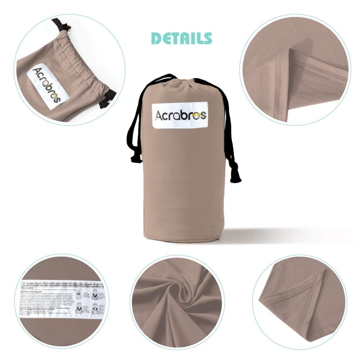 Acrabros Baby Wrap Carrier,Hands Free Baby Carrier Sling,Lightweight,Breathable,Softness,Perfect for Newborn Infants and Babies Shower Gift,Dark Cappuccino