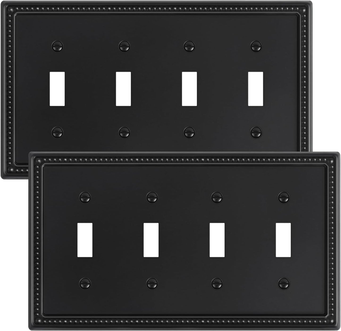 2-Pack Quad Toggle Light Switch Cover Plate, 4 Gang Metal Switch Plate Covers, Black Pearls Decorative Wall Plate, Corrosion Resistant