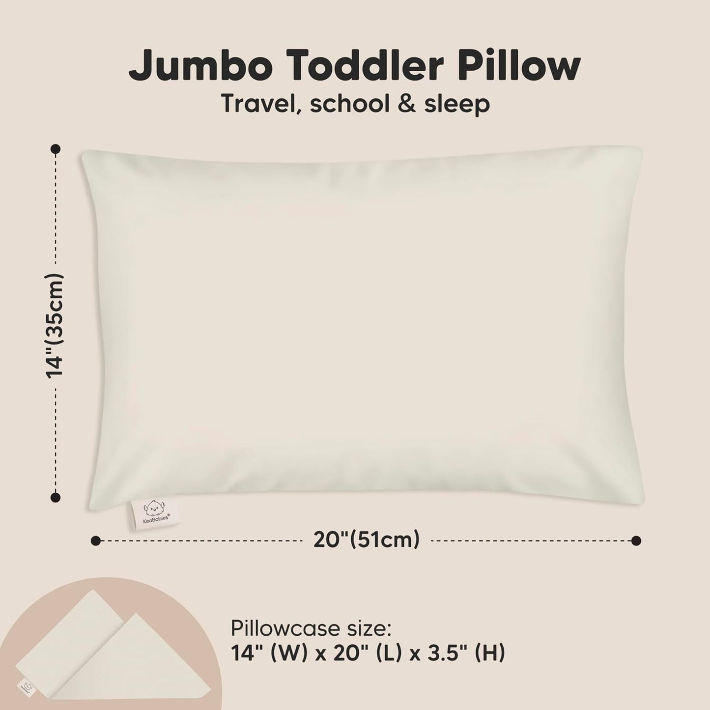 KeaBabies Toddler Pillow with Pillowcase, Jumbo 14X20 - Soft Organic Cotton Toddler Pillows for Sleeping - Machine Washable - Perfect for Travel, Toddler Bed Set (Clay)
