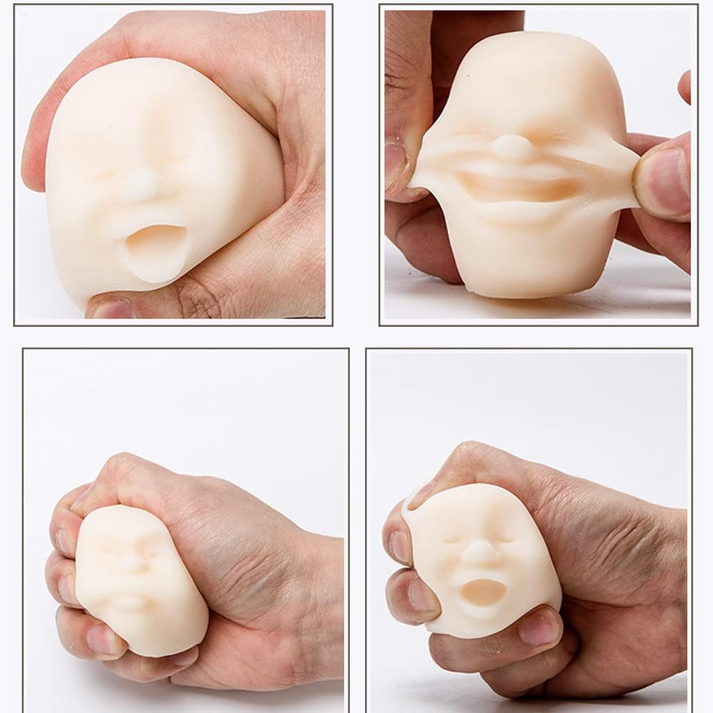 Anxiety Stress Release Fun Toys,Emotion Balls Fidget Toys for Pressures Relief Kneading Toys for All Age,Kids and Adults,Weird Face Bizarre Squeeze Toys. (White, Depressed)