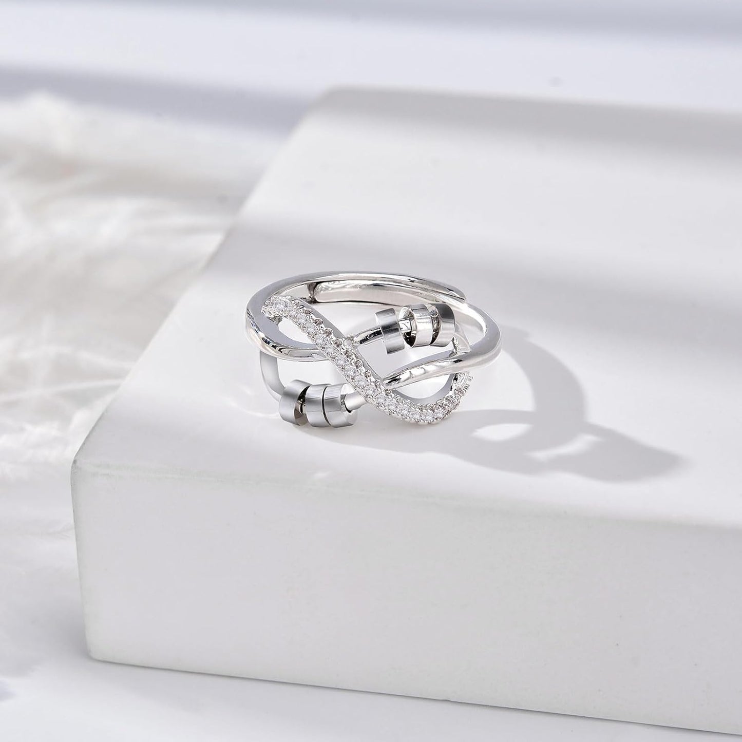 INFUSEU Funny Spinner Fidget Rings for Women Girls Anti Anxiety Stress Worry, Adjustable Size