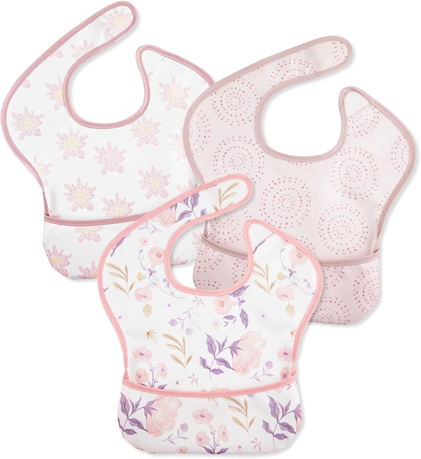 Mess Proof Baby Bib 3 Pack, Waterproof Led Weaning Baby Feeding Bibs with Food Catcher, Travel Feeding Bibs