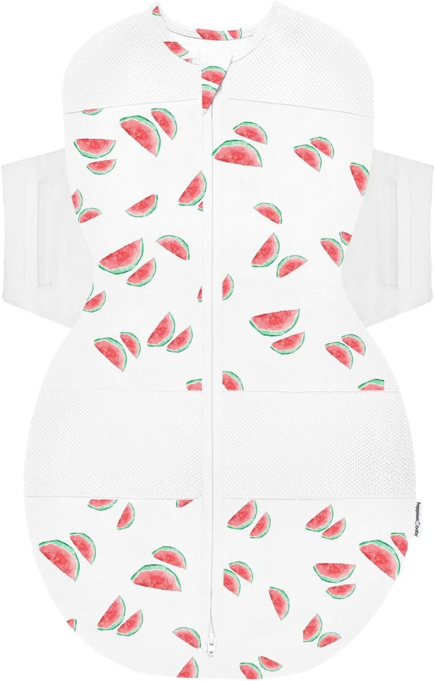 Happiest Baby SNOO Sleep Sack - 100% Organic Cotton Baby Swaddle Blanket - Doctor Designed Promotes Healthy Hip Development (Ivory Watermelons, X-Large)