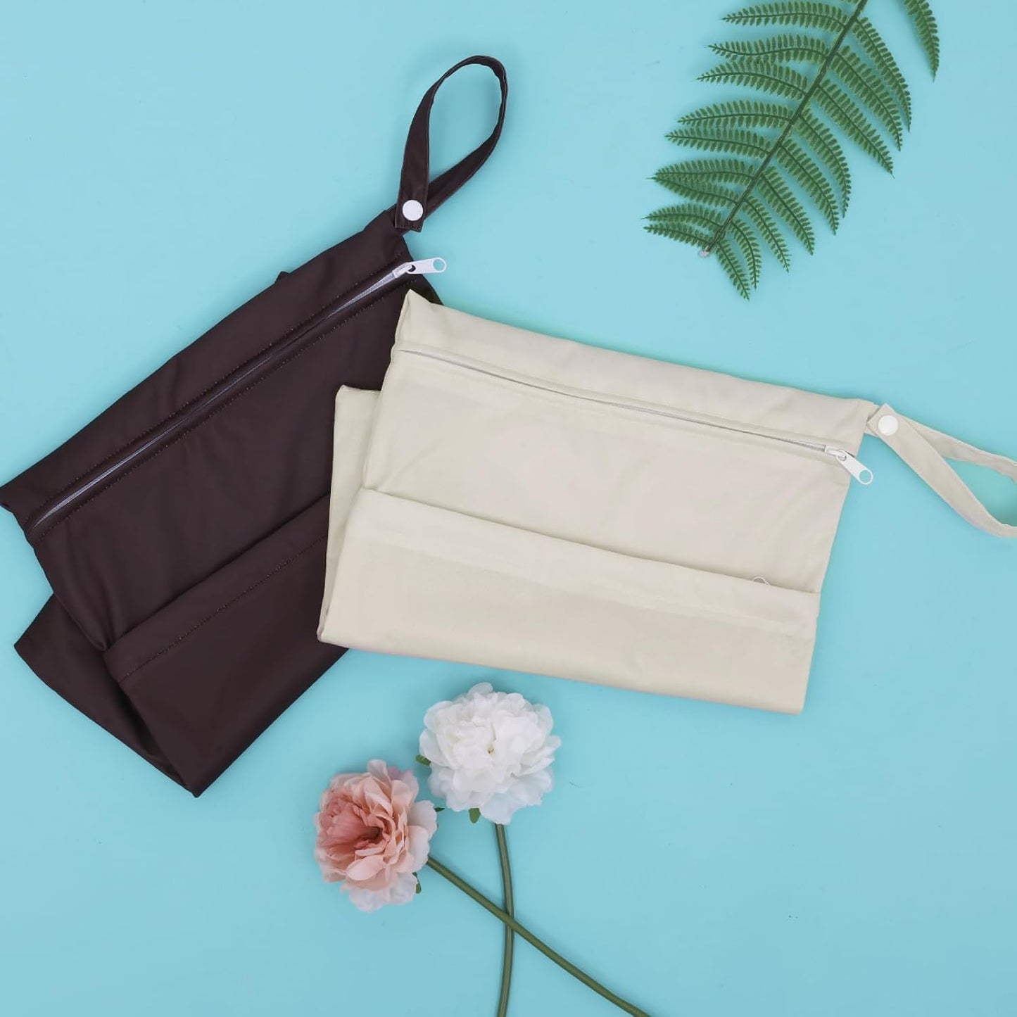 ALVABABY 2pcs Cloth Diaper Wet Dry Bags Waterproof Reusable with Two Zippered Pockets Travel Beach Pool Daycare Soiled Baby Items Yoga Gym Bag for Swimsuits or Wet Clothes 2LM05