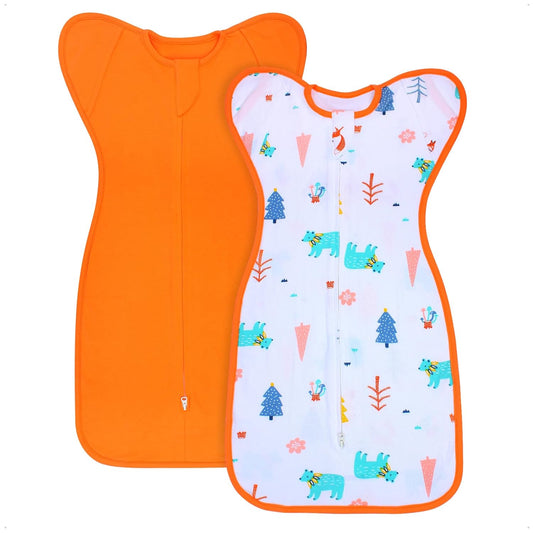 Transition Swaddle 3-6 Months Sleep Sack Baby Arms up Swaddles 2-Way Zipper 100% Cotton Arms in/out 0.8 Tog Baby Swaddles Newborn Sleep Sack for Boy Girl, 2-Pack Transitional Swaddle (Medium 14-20lbs)