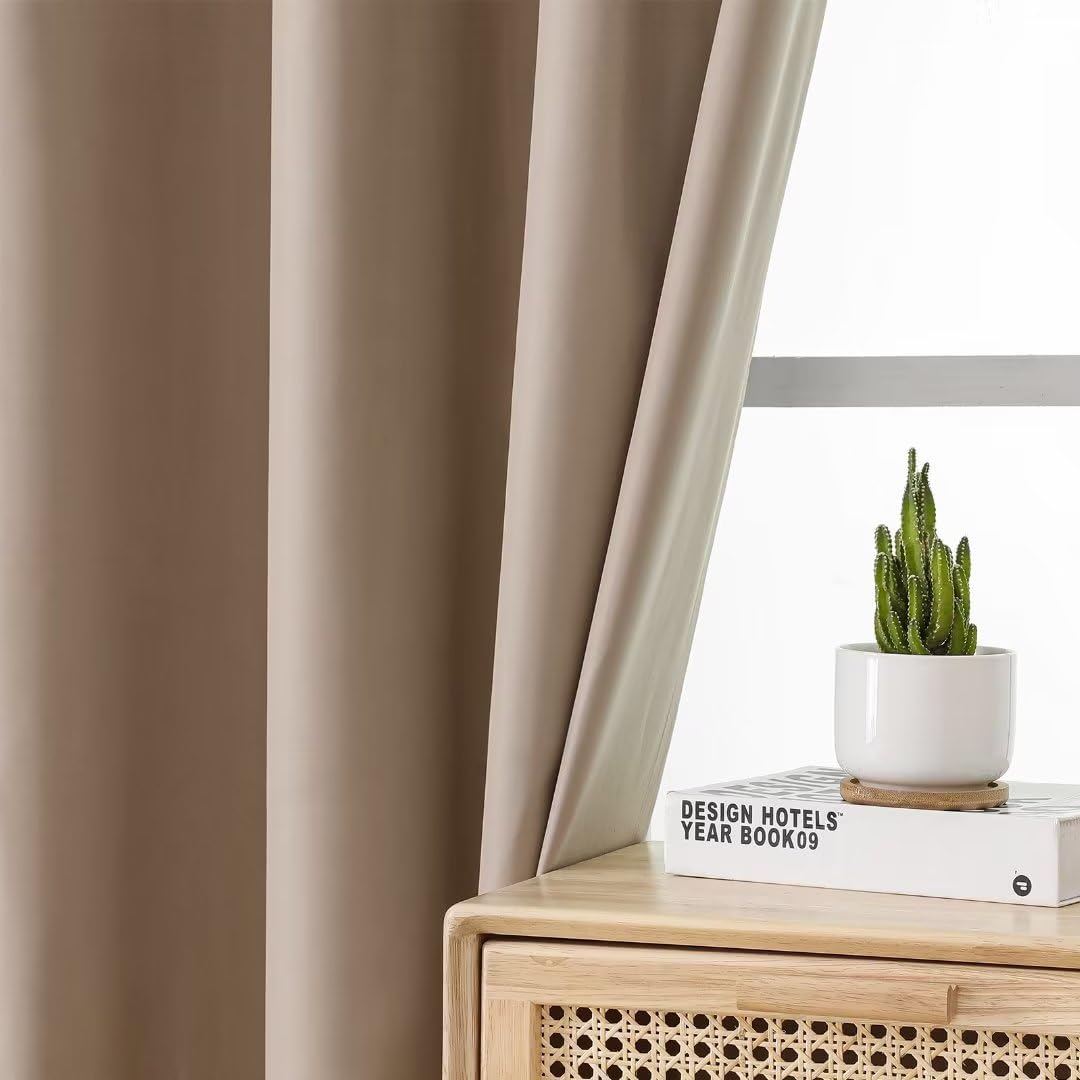 Joydeco Taupe Curtains 84 Inch Length 2 Panels Set for Livingroom, Blackout Curtains 84 Inches Long for Bedroom Windows, Thermal Insulated Room Darkening 84 Inch Long with Grommets