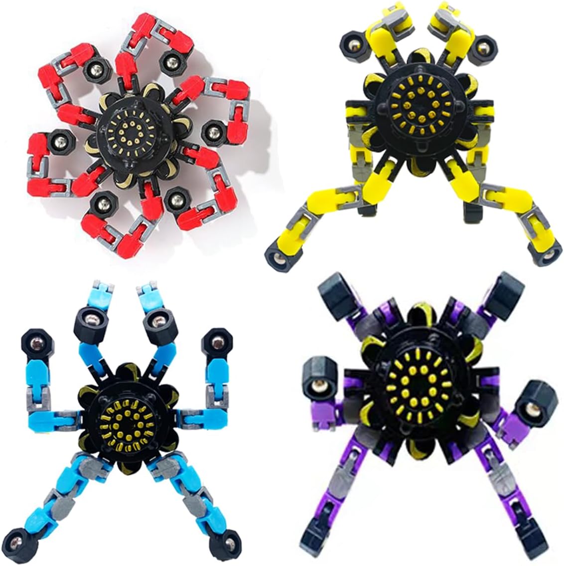 4pcs Fidget Spinners for kids&Adults Transformable Fingertip Gyros for Girls Boys Stress Reliefs Toys for ADHD Astium for Kids Easter Basket Stuffers Gifts Fidget Toys 4pc