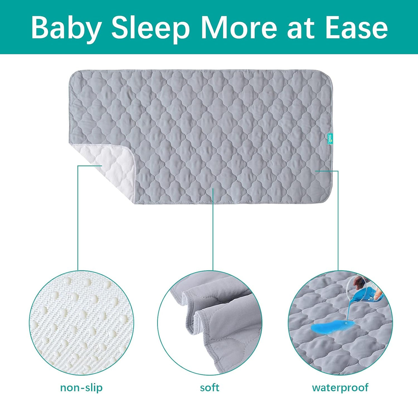 Waterproof Crib Mattress Protector Pad Cover 2 Pack 28" x 52", Anti Slip & Absorbent Waterproof Bed Pads for Standard Crib/Toddler Bed Quilted Machine Washable (Quilted Improved Thickness) Grey
